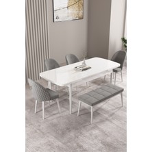 Milas Beyaz 80X132 Mdf Açılabilir Mutfak Masası Takımı 4 Sandalye, 1 Bench