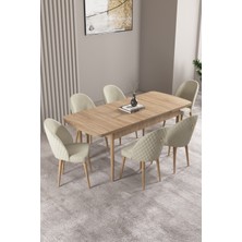 Milas Meşe Desen 80X132 Mdf Açılabilir Mutfak Masası Takımı 6 Adet Sandalye