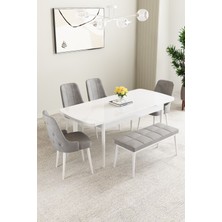 Mabel Beyaz 80X132 Açılabilir Yemek Odası Takımı 4 Sandalye, 1 Bench