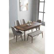 Jusie Barok Desen 80X132 Açılabilir Mutfak Masası Takımı 6 Adet Sandalye