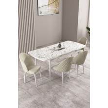 Milas Beyaz Mermer Desen 80X132 Mdf Açılabilir Yemek Masası Takımı 4 Adet Sandalye