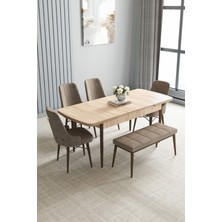 Jusie Meşe Desen 80X132 Açılabilir Mutfak Masası Takımı 4 Sandalye, 1 Bench