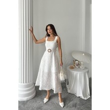 Miracotton Ekru Kuplu Uzun Elbise