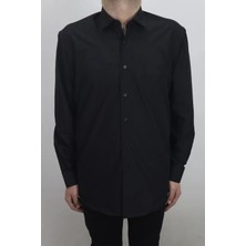 Cliente Fistan Store Erkek Siyah Düz Klasik Kesim Rahat Kalıp Tek Cepli Uzun Kollu Battal Yazlık Gömlek