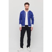 Erkek Slim Fit Dar Kalıp Kapüşonlu Detaylı Kot Gömlek