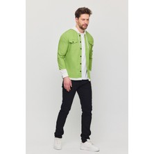 Erkek Slim Fit Dar Kalıp Kapüşonlu Detaylı Kot Gömlek