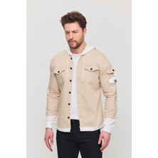 Erkek Slim Fit Dar Kalıp Kapüşonlu Detaylı Kot Gömlek