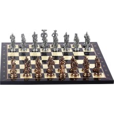 Metal Ispanyol Satranç Takımı Orta Boy Antik ve Ceviz Tahtası