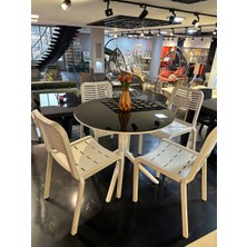 Royal Rattan 90X90 Yuvarlak Camlı Masa Takımı 4 Kişilik Balkon Teras Bahçe Masa Takımı A Plus