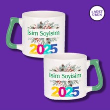 Kişiye Özel Yılbaşı Tasarımlı Isim Baskılı Yeşil Kulplu Hediye Kupa Bardak