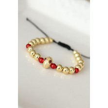 Kırmızı Gözlü Maske Figürlü Gold Renk Çelik Bileklik