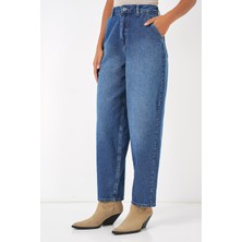 Kadın Yüksek Bel Baggy Kot Pantolon - Lacivert
