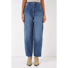 Kadın Yüksek Bel Baggy Kot Pantolon - Lacivert