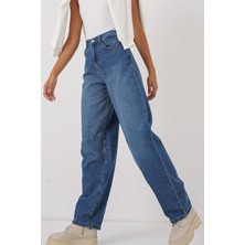 Kadın Yüksek Bel Baggy Kot Pantolon - Lacivert