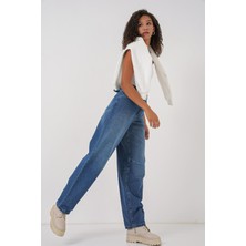 Kadın Yüksek Bel Baggy Kot Pantolon - Lacivert