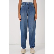 Kadın Yüksek Bel Baggy Kot Pantolon - Lacivert