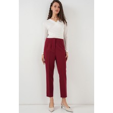 Yüksek Bel Kumaş Pantolon - Bordo