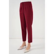 Yüksek Bel Kumaş Pantolon - Bordo