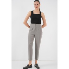 Yüksek Bel Kumaş Pantolon - Gri