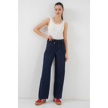 Kadın Geniş Paça Kot Pantolon - Lacivert