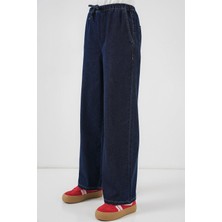 Kadın Geniş Paça Kot Pantolon - Lacivert