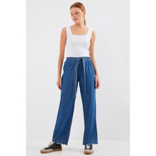 Bol Paça Jeans Pantolon - Koyu Mavi