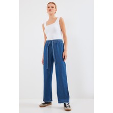 Bol Paça Jeans Pantolon - Koyu Mavi