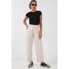 Yüksek Bel Kot Pantolon - Ekru