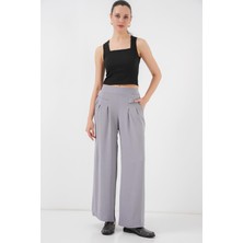 Kadın Geniş Paça Pileli Pantolon - Gri