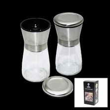 Cam Hazneli - Metal Kapaklı Küçük Tuz - Baharat Öğütücü (4887)