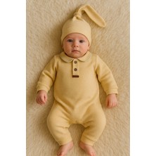 Waffle Desenli Yakalı Erkek Bebek Tulum % 100 Pamuk