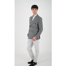 Slimfit Erkek Kruvaze Ceket Sivri Yaka Drop 6 Dokuma Kumaş