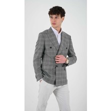 Slimfit Erkek Kruvaze Ceket Sivri Yaka Drop 6 Dokuma Kumaş