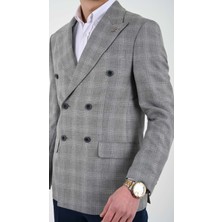 Slimfit Erkek Kruvaze Ceket Sivri Yaka Drop 6 Dokuma Kumaş