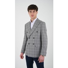 Slimfit Erkek Kruvaze Ceket Sivri Yaka Drop 6 Dokuma Kumaş