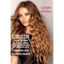 32 mm Seramik Kaplama Xl Saç Maşası (Ayarlanabilir Isı , 1 Adet Hediye Eldiven , 20 cm Ekstra Uzun Başlık)