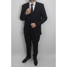 Duayen Fistan Store Erkek Armürlü Italyan Kesim Dar Kalıp Tek Düğmeli Yelekli Takım Elbise