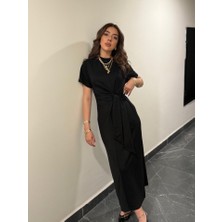 Aisha Elbise Kadın Kısa Kollu Bisiklet Yaka Yandan Bağlamalı Viskon Iki Iplik Elbise