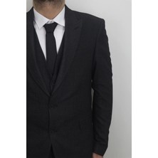 Duayen Fistan Store Erkek Füme Armürlü Italyan Kesim Normal Kalıp Çift Düğmeli Yelekli Takım Elbise