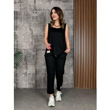 Gökyüzü Moda Kadın Askılı Yuvarlak Yaka Viskon Iki Iplik Bluz ve Eşofman Altı Ikili Takım