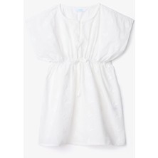 Beyaz Kız Çocuk Butterfly Kısa Kollu V Yaka Kaftan