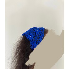 Çiçek Desenli Boncuklu Bağlamalı Saç Bandana Çiçekli Toka
