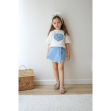 Çocuk Şort T-Shirt Takım - Kız Çocuk Yazlık Bisiklet Yaka Trend