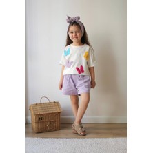 Çocuk Şort T-Shirt Takım - Kız Çocuk Yazlık Bisiklet Yaka Trend