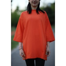 Yırtmaçlı Basic Oversize Fakir Kol T-Shirt