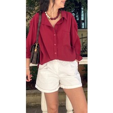 Kadın Bordo oversıze Gömlek