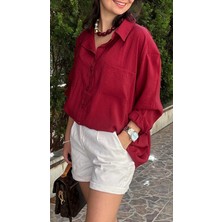 Kadın Bordo oversıze Gömlek