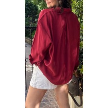 Kadın Bordo oversıze Gömlek
