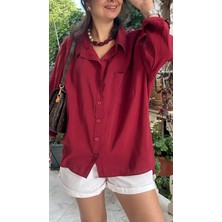 Kadın Bordo oversıze Gömlek