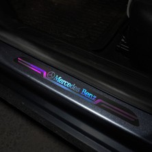 Mercedes Benz Uyumlu Aynalı Kapı Eşiği Koruma Sticker Seti 4'lü Gümüş